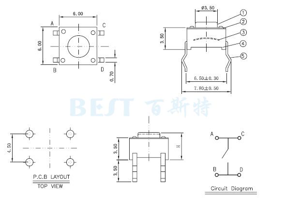 輕觸開關TS-1109參考圖紙 輕觸開關TS-1109參考圖紙