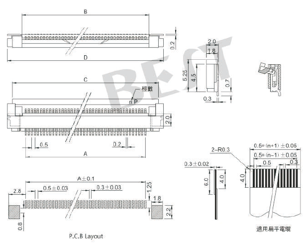 FPC連接器0.5K-DX-NPWB-T/R參考圖紙 FPC連接器0.5K-DX-NPWB-T/R參考圖紙
