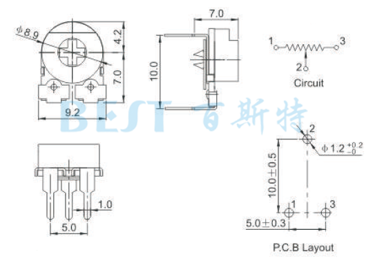 碳膜可調電阻RM085C-V1帶帽參考圖紙 碳膜可調電阻RM085C-V1帶帽參考圖紙